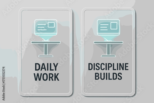 Futuristic Workspace Banners. Future workspaces. Two vertical A6 banners with safe margins, centered composition, no elements touching edges, futuristic