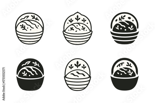 Rustic Focaccia Logos. Baking a rustic focaccia bread with herbs and olive oil. Set Logo of Baking a rustic focaccia bread with herbs and olive oil: proofing