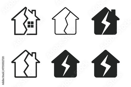 Divorce Logo Variations. Navigating divorce and separation. Set Logo of Navigating divorce and separation: split house / divided property icon. harmonious logo