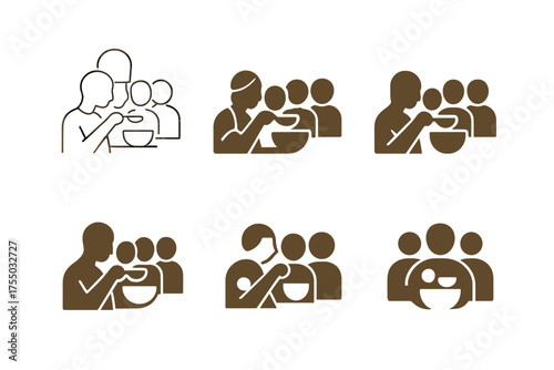 Cooking Class Logos. A group of people participating in a cooking class, learning new skills. Set Logo of A group of people participating in a cooking class,