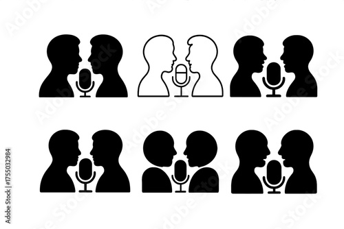 Podcast Logos Variety. The rise of podcasting as a marketing tool. Set Logo of The rise of podcasting as a marketing tool: Two silhouettes speaking across a