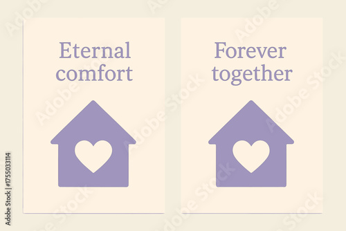 Eternal Comfort, Forever Together. Eternal comfort. Two vertical A6 banners with safe margins, centered composition, no elements touching edges, minimal,