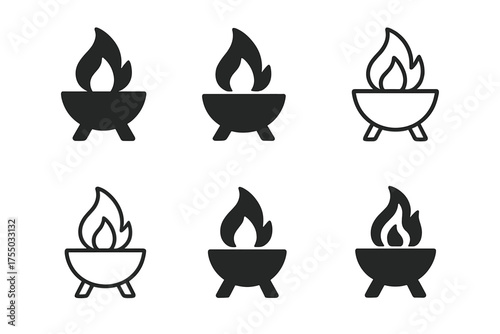 Fire Pit Logos. Outdoor living areas. Set Logo of Outdoor living areas: fire pit. harmonious logo variations of the same emblematic concept, each