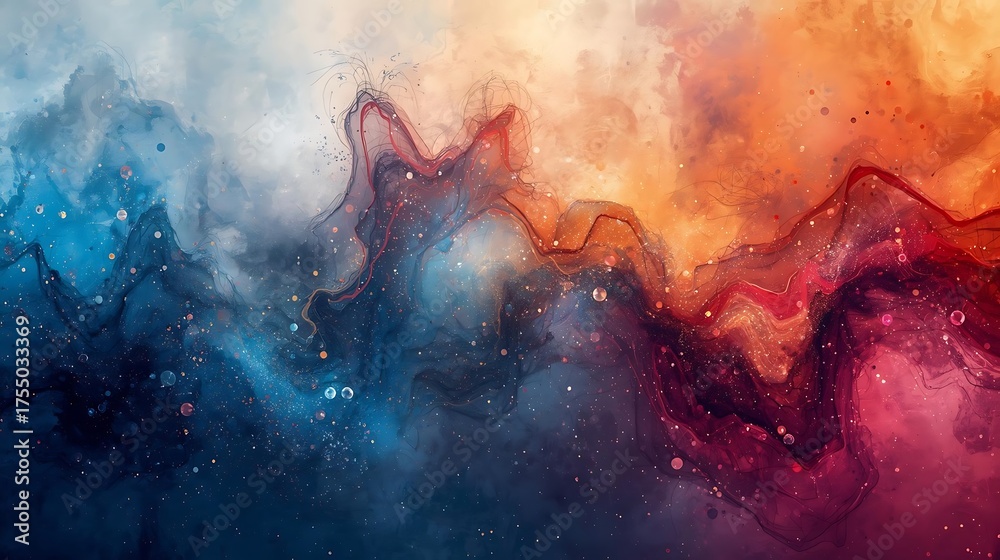 Obraz premium Vibrant Colorful Abstract Swirling Cloud Nebula Galactic Art Background