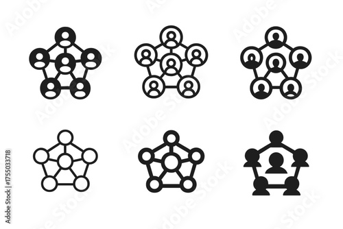 Crowdsourced Innovation Logos. Crowdsourced Innovation. Set Logo of Crowdsourced Innovation: network nodes with people icons. harmonious logo variations of the