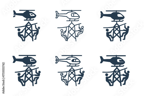 Electrical Logo Variations. Electrical line installers repairing power lines. Set Logo of Electrical line installers repairing power lines: