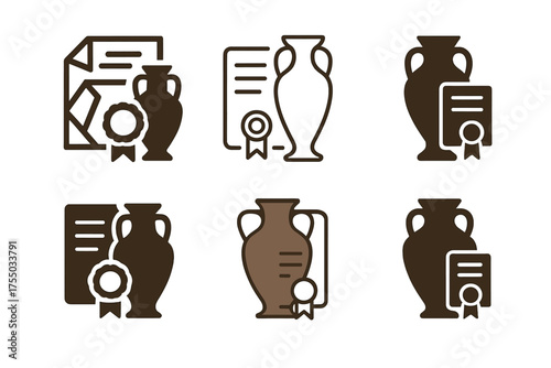 Art Auction Logos. Art and antiquities trading and international auctions. Set Logo of Art and antiquities trading and international auctions: provenance