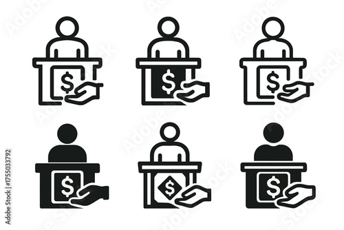 Financial Services Logos. Access to financial services. Set Logo of Access to financial services: Agent banking counter. harmonious logo variations of the same