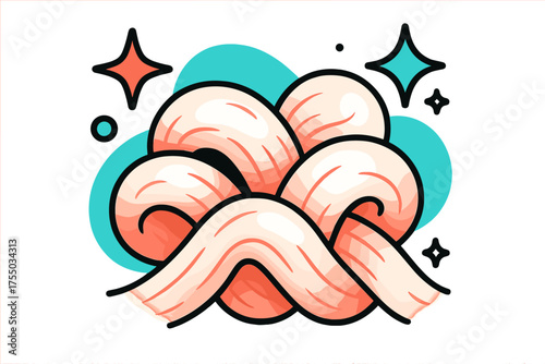 Soft Cotton Glow. Soft Texture. A glowing close-up of cotton towel fibers, abstract spark and star icons symbolizing purity and quality. Modern flat-line