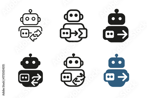 Robotics Logo Designs. Robotics in modern business. Set Logo of Robotics in modern business: RPA workflow robot (digital automation icon). harmonious logo