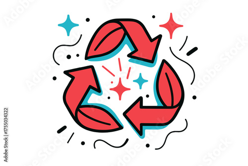 Glowing Recycling Loop. Recycling Symbol. A glowing recycling loop made of leaves, abstract spark and star icons symbolizing renewal. Modern