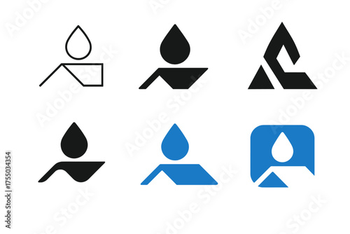 Waterproof Membrane Logos. Waterproof membrane installation. Set Logo of Waterproof membrane installation: roofing membrane. harmonious logo variations of the