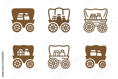 Settler Logo Variations. Settler. Set Logo of Settler: wagon with supplies. harmonious logo variations of the same emblematic concept, each with different