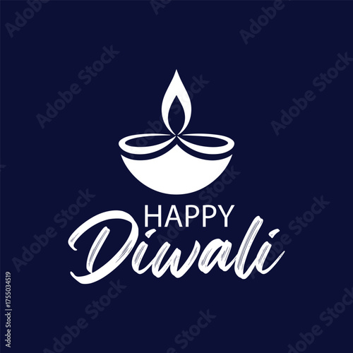 Happy diwali lettering design with diya deepak vector illustration.