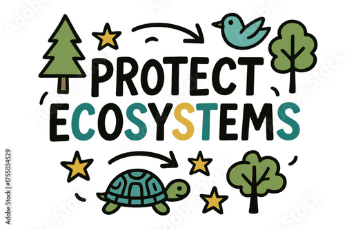 Protect Ecosystems Doodle. Sledding Pajama Fun. Family in matching pajamas playing outside in abstract snow with geometric sled and snowflakes, playful winter