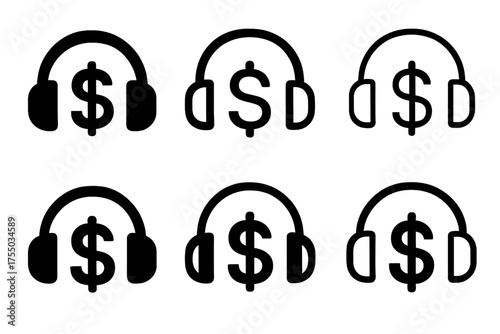 Podcasting Logo Variations. The rise of podcasting as a marketing tool. Set Logo of The rise of podcasting as a marketing tool: Headphones encircling a dollar