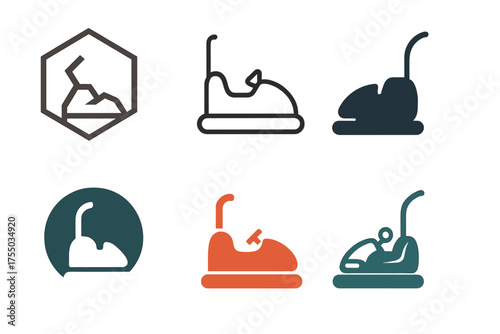 Theme Park Logos. Theme parks and amusement rides. Set Logo of Theme parks and amusement rides: bumper cars. harmonious logo variations of the same emblematic