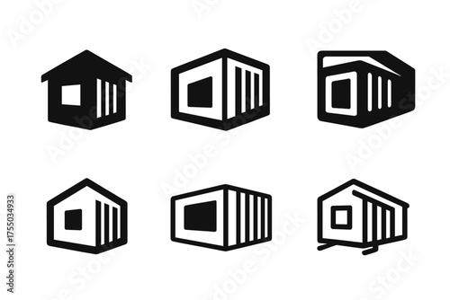 Shipping Container Logos. Tiny homes and alternative living spaces. Set Logo of Tiny homes and alternative living spaces: Shipping Container Home. harmonious