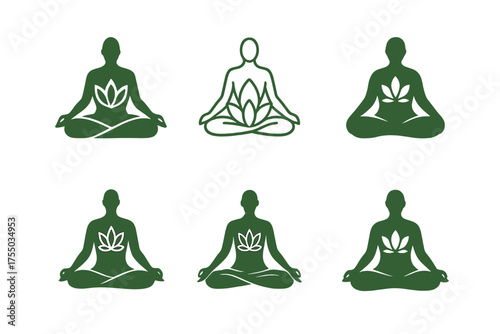 Holistic Health Logos. Alternative medicine and holistic health. Set Logo of Alternative medicine and holistic health: lotus meditation pose silhouette.