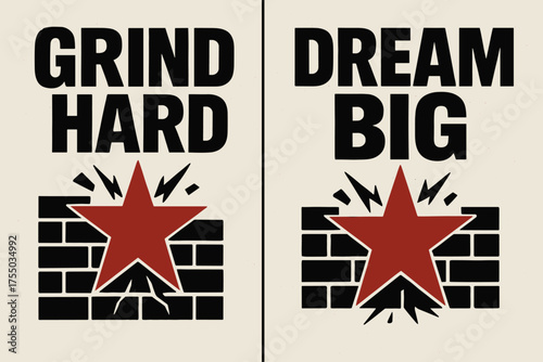 Brutalist Motivation Banners. Resilience. Two vertical A6 banners with safe margins, centered composition, no elements touching edges, brutalist style, black