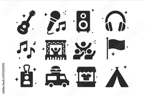 Music Festival Icons. Professional makeup artist?s chair. Set Logo of Professional makeup artist?s chair: Mirror. harmonious logo variations of the same