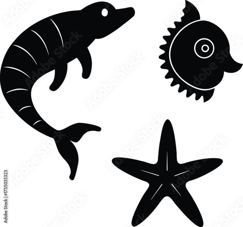 sea Life Silhouette Icons Vector Illustration Marine Animal Designs for Creative Projects