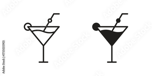 Cocktail icon in Line and Silhouette Icon Set. Isolated Vector Illustration.