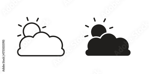 Cloudy Day icon in Line and Silhouette Icon Set. Isolated Vector Illustration.
