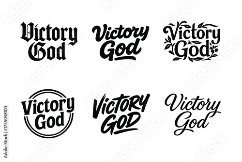 Victory God Lettering. Victory God. Set lettering. harmonious lettering variations of the same emblematic concept (Gothic-inspired decorative type, Bold