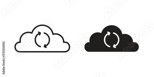 Cloud sync icon in Line and Silhouette Icon Set. Isolated Vector Illustration.