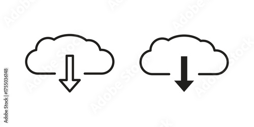 Cloud download icon in Line and Silhouette Icon Set. Isolated Vector Illustration.