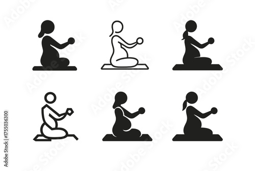 Pregnancy Workout Logos. Pregnancy Workout. Set Logo of Pregnancy Workout: stylized pregnancy workout icon. harmonious logo variations of the same emblematic