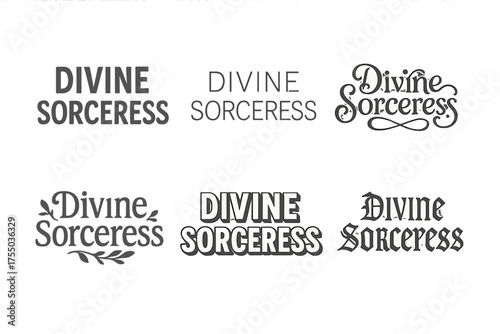 Sorceress Lettering Variations. Divine Sorceress. Set lettering. harmonious lettering variations of the same emblematic concept (Chalkboard textured style,