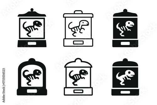 Fossil Enthusiast Logos. Fossil hunting and paleontology enthusiasts. Set Logo of Fossil hunting and paleontology enthusiasts: museum display case with