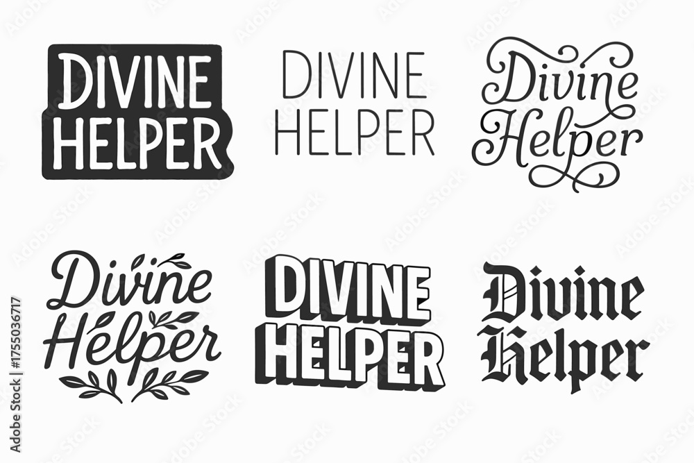 Obraz premium Divine Helper Variations. Divine Helper. Set lettering. harmonious lettering variations of the same emblematic concept (Chalkboard textured style, Modern