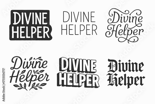 Divine Helper Variations. Divine Helper. Set lettering. harmonious lettering variations of the same emblematic concept (Chalkboard textured style, Modern
