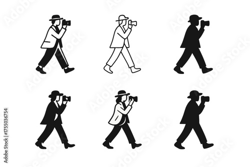 Stylish Street Walkers. People walking on a city street dressed in stylish outfits. Set Logo of People walking on a city street dressed in stylish outfits: