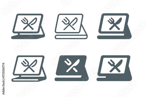 Smart Kitchen Logos. Smart kitchens. Set Logo of Smart kitchens: countertop touchscreen display. harmonious logo variations of the same emblematic concept,