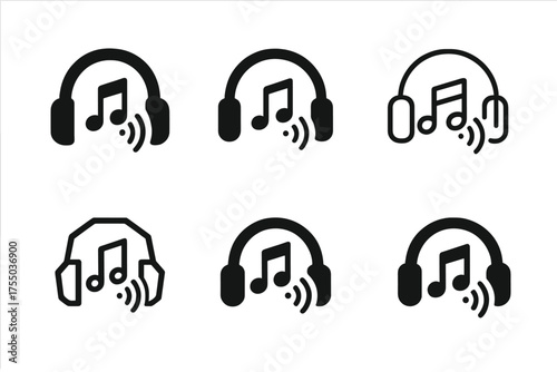 Technology's Harmonious Emblems. The impact of technology on music. Set Logo of The impact of technology on music: wireless headphones. harmonious logo