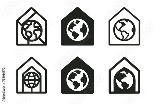 Earthship Logo Variations. Tiny homes and alternative living spaces. Set Logo of Tiny homes and alternative living spaces: Earthship. harmonious logo