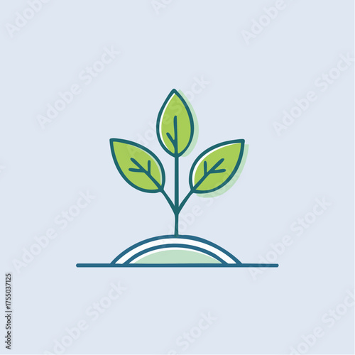 A detailed illustration of a small plant with three leaves growing from the soil.