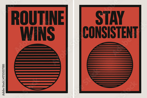 Brutalist Motivation Banners. Resilience. Two vertical A6 banners with safe margins, centered composition, no elements touching edges, brutalist style, black