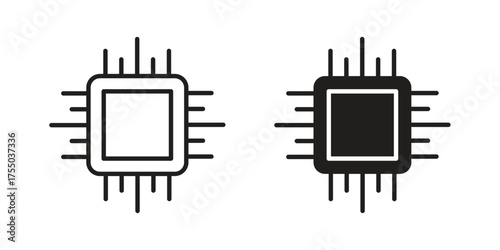 CPU icon in Line and Silhouette Icon Set. Isolated Vector Illustration.