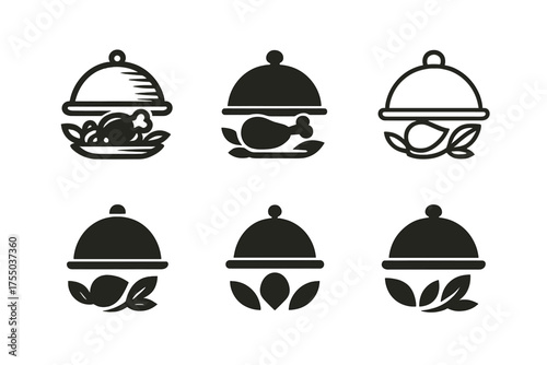 Banquet Logo Variations. Banquet. Set Logo of Banquet: platter with food and garnish. harmonious logo variations of the same emblematic concept, each with