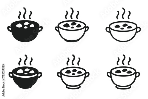 Stew Logo Variations. Making stew. Set Logo of Making stew: serving bowl with stew. harmonious logo variations of the same emblematic concept, each with