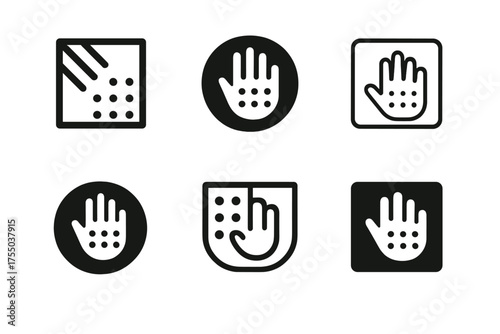 Tactile Workspace Logos. Sensory workspace mapping. Set Logo of Workplace design: tactile surface icons. harmonious logo variations of the same emblematic