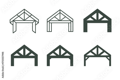 Building Skeleton Logos. 3D model of building skeleton. Set Logo of 3D model of building skeleton: roof truss system. harmonious logo variations of the same