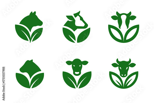 Sustainable Feeding Logos. Sustainable Livestock Feeding. Set Logo of Sustainable Livestock Feeding: stylized livestock feed icon. harmonious logo variations