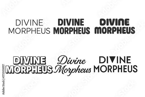Diverse Lettering Styles. Divine Morpheus. Set lettering. harmonious lettering variations of the same emblematic concept (Modern minimal monoline lettering,