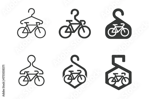 Garage Declutter Logos. Decluttering the garage. Set Logo of Decluttering the garage: bike hook and hanger. harmonious logo variations of the same emblematic